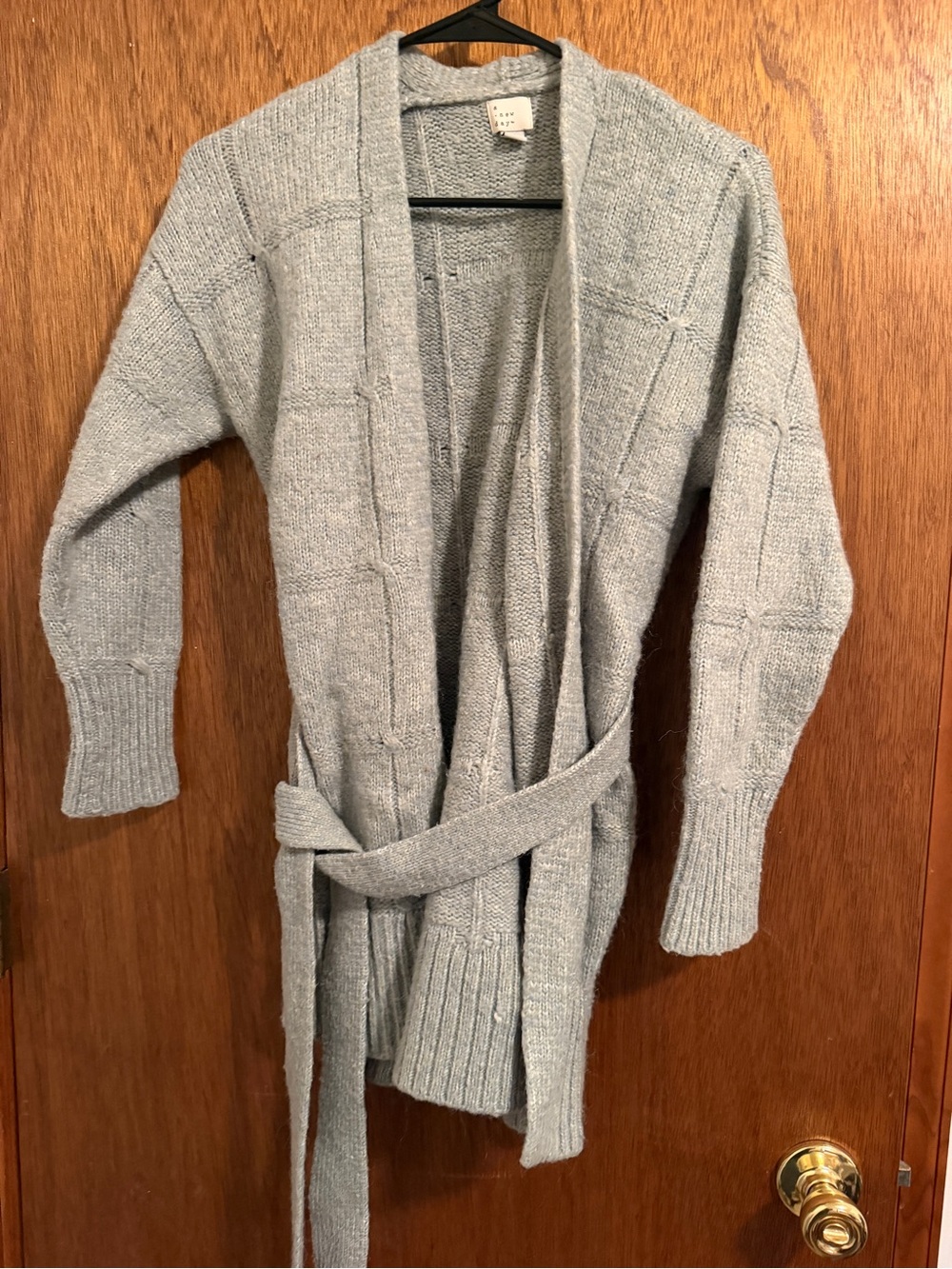 a new day Light Blue Open-Front Men's Belted Cardigan Sweater